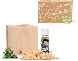 Zirbenwürfel Set mit 10ml Bio-Zirbenöl und 10g Zirbenspäne – luftgetrocknetes Zirbenholz