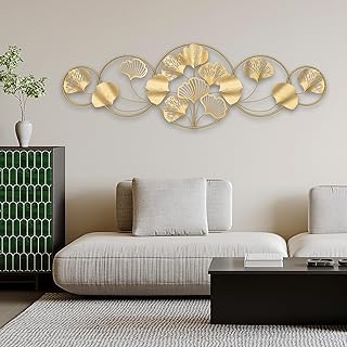 QHENS Wanddeko Ginkgo Gold, Wanddeko Metall Groß, Wand deko Wohnzimmer für Home Wall Art Dekora…