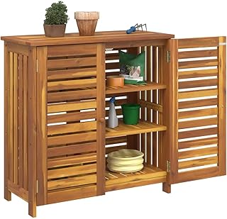 vidaXL Garten-Schrank mit Regal Natur 90 x 40 x 90cm Massivholz Akazie, Garten- und Terrassenspei…