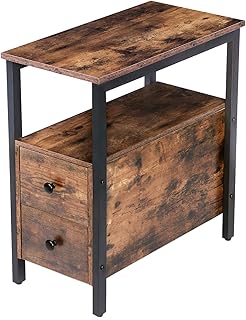 HOOBRO Beistelltisch, schmaler Nachttisch, Sofatisch Industrial, Nachtschrank mit 2 Schubladen, N…