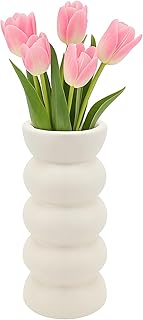 APOMOONS Keramik Vase Weiß Blumenvase 20x8x8CM Blumen Vase Boho Vasen Weiss Aesthetic Vasen für…