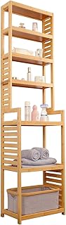 WAOHO Badregal Bambus Standregal,7Ablagefächer,Bambusregal Badregal， Badezimmer,Ablageflächen…