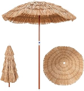 COSTWAY Sonnenschirm Hawaii, Strandschirm Stroh neigbar, Gartenschirm höhenverstellbar, UV-Schut…