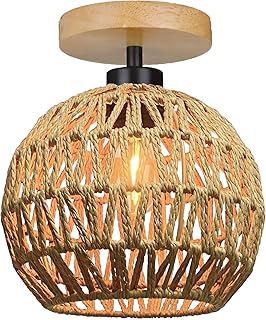 Deckenlampe Holz Boho Rattan Lampe Decke Deckenleuchte Flurlampe Schlafzimmerlampe Hängend Klein…