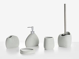 Badaccessoires Set 5-teilig Kunstharz hellgrau Betonoptik Badausstattung Coata
