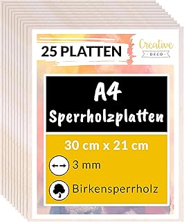 Creative Deco 25 x A4 Sperrholzplatte 3mm | 300 x 210 (+/- 2) mm | Birkensperrholz Dünne holz-Zu…