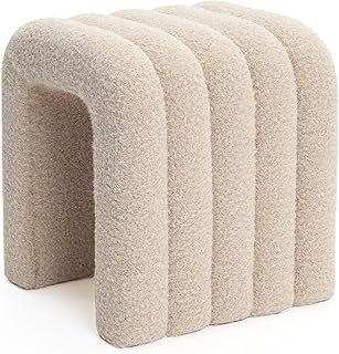 Hometopia Stylish Footstool with Thorny Fabric, MDF & Sponge, Beige, 120 kg Capacity, 41 x 39 x 4…