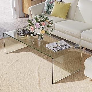 COSTWAY Couchtisch aus gehärtetem Glas, U-förmiger Beistelltisch, Moderner Glastisch, Wohnzimme…