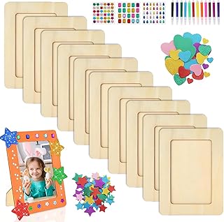 10 Stück Bilderrahmen Holz Set,DIY Kinder Holzbilderrahmen Set,Bastelset mit 3 Sorten Glitzerste…