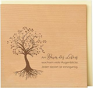 Original Holzgrusskarte – Motiv „Baum des Lebens – tiefe Wurzeln“ aus Kirschholz, Geschenkkarte, …