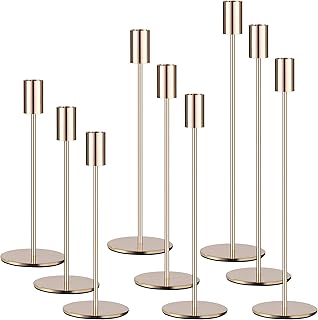 9 Set Kerzenhalter Gold,Kerzenständer Stabkerzen 33/28/23CM,Dekorativer Vintage-Kerzenhalter,Hoc…