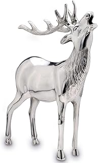 Hirsch Figur Aluminium XXL röhrend silbern – stehende Hirsch Dekofigur mit Geweih – Weihnachtsde…