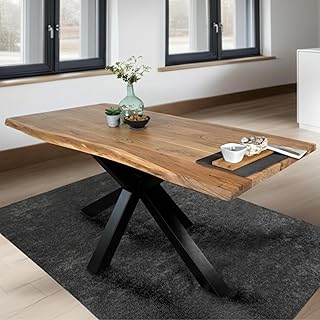 SAM Esstisch 140 x 80 cm Tim, Baumkantentisch naturfarben, Akazienholz massiv, Spider-Gestell aus…