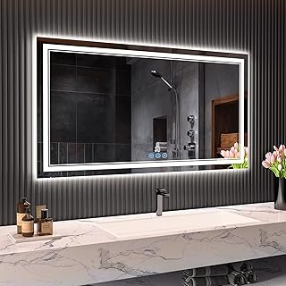 Badspiegel mit Beleuchtung 120x70cm, Badezimmerspiegel Wandspiegel und Touch-Schalter, IP65-Led-S…