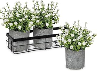 Briful 3er Set Künstliche Schleierkraut im Topf mit Metallkorb Kunstblumen Wie Echt Gypsophila D…