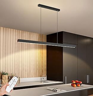 SENFAY 120cm LED Hängelampe esstisch Dimmbar, Pendelleuchte Schwarz mit Fernbedienung, 48W Moder…