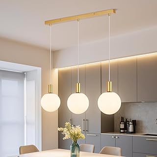 CBJKTX Pendelleuchte Esstisch Hängeleuchte Glas – E27 Gold Hängelampe 3 Flammig Esstischlampe H…