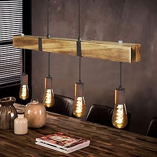 GBLY Vintage Pendelleuchte Holz Esstischlampe Retro Hängeleuchte mit 80CM Holzbalken 4 x E27 max…
