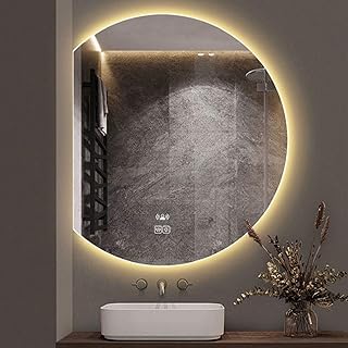 Halbmondspiegel mit LED-Hintergrundbeleuchtung, rahmenloses Anti-Beschlag-Design, 3-farbiges vers…