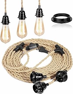 FRIDEKO HOME Pendelleuchte Kit mit Schalter – Vintage Lampenkabel mit 8.8M gedrehten Hanfseil E27…
