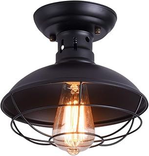 Qcyuui Rustikale Deckenleuchte Schwarz, E27 Pendelleuchte Semi Flush montiert mit industriellem M…