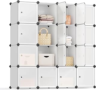 SONGMICS Regalsystem, Schuhregal, Set aus 16 Würfeln, Kleiderschrank aus Kunststoff, mit Türen,…