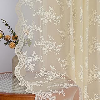 MYSKY HOME Vorhang aus Spitze Blumen Bestickte Spitzengardinen, Vorhänge mit Kräuselband Vintag…