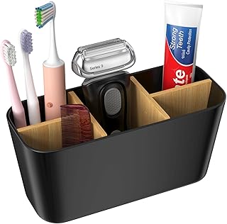 Toothbrush Holder, Zahnbürstenhalter mit Bambus Trennwände, 5 Fächer Multifunktional Elektrisc…