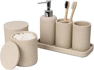 ZCCZ Badezimmer Set – 6 Teile – Badezimmer Organizer mit Zahnbürstenhalter, Seifenspender, S…