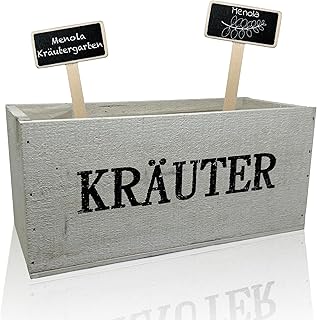 Menola Kräuterkiste mit 2X Kräuterschilder Weiß – Kräutergarten für die Fensterbank, Balkon …