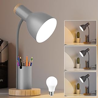 himmel Schreibtischlampe Grau mit Stiftehalter, Schreibtischlampe Kinder Mädchen Jungen Holz-Akz…
