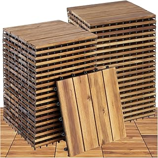 tectake® Holzfliesen, Holz Fliesen wetterfest, Bodenbelag für Wintergarten, Bodenfliesen, Balko…