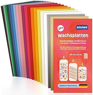 Smowo® 20 Wachsplatten 135x60mm zum Verzieren und Gestalten von Kerzen – Ideal für Kommunion, T…