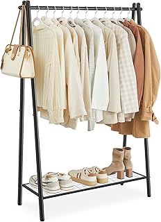 SONGMICS Kleiderständer, Garderobe, Garderobenständer, Kleiderablage, Stahlrahmen, mit Stange u…