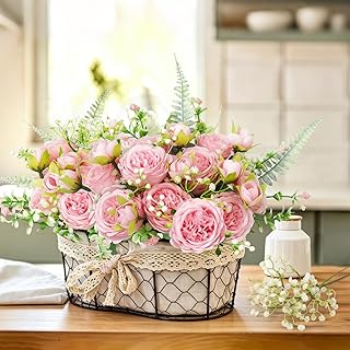 SHEPIN Kunstblumen wie Echt, Künstliche Pfingstrosen Blumen Fake Rosen Schleierkraut Blumenstrau…