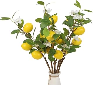 5 PCS Künstliche Zitronenzweig wie echt 58 cm Gelbe Künstliche Zitronen Deko Stiele mit Grünen…
