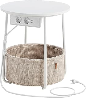 VASAGLE LILEA Kollektion – Beistelltisch rund, Kleiner Tisch, Couchtisch mit Steckdose, Wohnzimme…