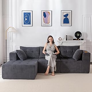 MAXYOYO Ecksofa Corduroy mit Becherhalter, Modulares Sofa umbaubar in L-Form und Doppel Schlafsof…