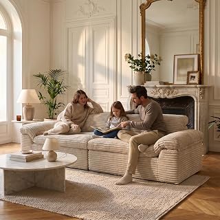 Vesgantti 260cm 3-Sitzer Boneless Sofa, Cloud Cord Sofa mit 64 cm Sitztiefe, Weiches Vollschaum C…