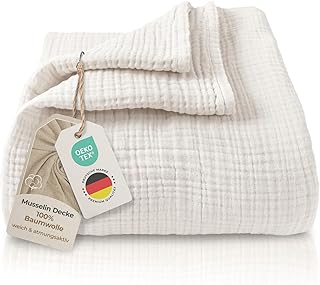 LAYNENBURG Premium Musselin Tagesdecke 150×200 cm – 100% Baumwolle – extraweiche, leichte Sommerd…