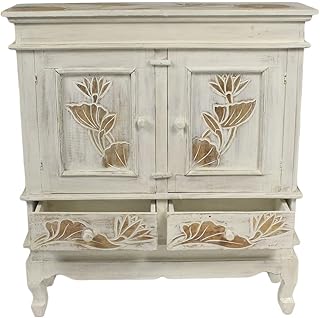 Schrank Kommode Sideboard Flurschrank Dielenschrank Telefonschrank Blumen Lotus 85cm Weiß