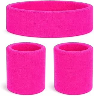 3er Set Schweißband & Stirnband Set pink – Vokuhila-Outfits & Retro der 80er und 90er – Accessoi…