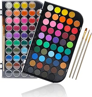 Artecho Aquarellfarben 48 Farben mit 3 Pinsel und 1 Palette, Tragbar und Einfach zu Bedienen, Ide…