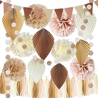 Babyparty Deko Mädchen Junge, Baby shower deko, boho style deko outdoor, Beinhaltet Pompons, Pap…