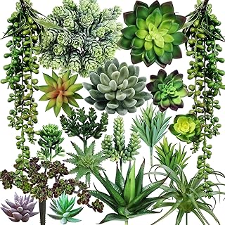 19 Pcs Fake Artificial Plants Wohnaccessoires Deko Grün Kunstpflanze Klein Sukkulente Mini Küns…