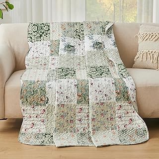 Qucover Patchwork Tagesdecke Patchworkdecke 150x200cm Grün, Leicht Bunt Tagesdecke Einzelbett So…