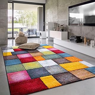 Paco Home Teppich Wohnzimmer Kinderzimmer Kurzflor Moderne 3D Optik Kariert Geometrische Muster, …
