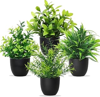 Betylifoy Künstliche Pflanzen mit Topf 4pcs Kunstpflanze Kleine Grünpflanzen Dekor Kunststoff P…
