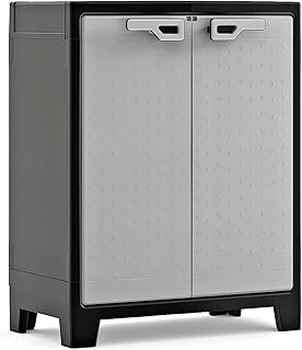 Keter Titan Kunststoffschrank, niedrig, grau, 80 x 44 x 100 cm, inkl. 2 Einlegeböden mit je 30kg…