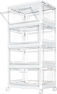 Aufbewahrungsboxen mit Deckel – 4-Stöckige Stapelbare Kunststoffboxen, 23L Transparent, Große…